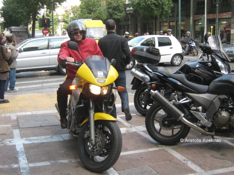 motorcycle on sidewalk, Athens, Greece